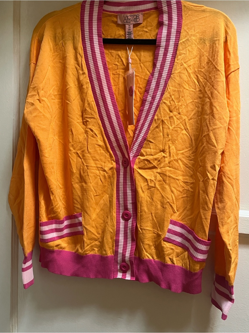 Victor Glemaud Yellow & Pink Striped-Trim Cardigan Size XL NEW